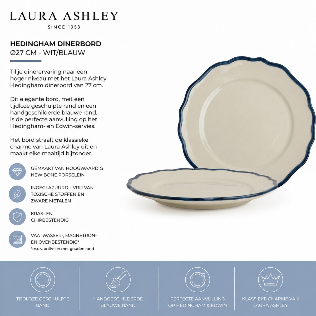 Laura Ashley Hedingham Collectables - Giftset 2 Borden 27 cm Solid Blue