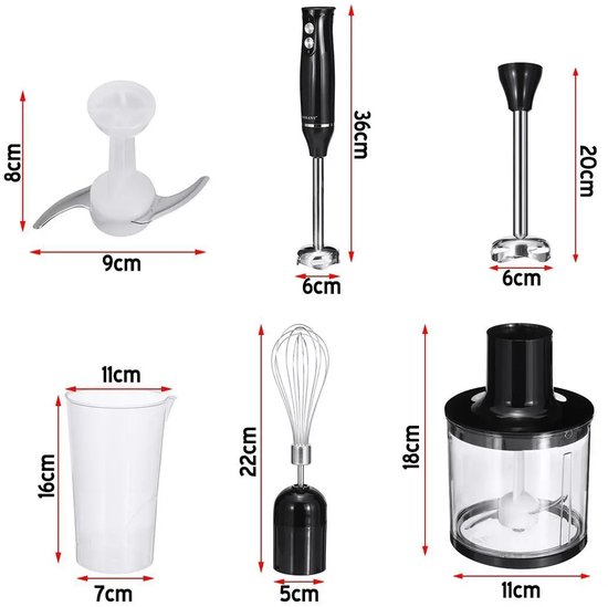 Linkforu - 4 In 1 Staafmixer - Blender - Hakmolen - Garde - 500W Vermogen - 2 Snelheden - Smoothies - Soepen - Babyvoeding van linkforu — afbeelding 2