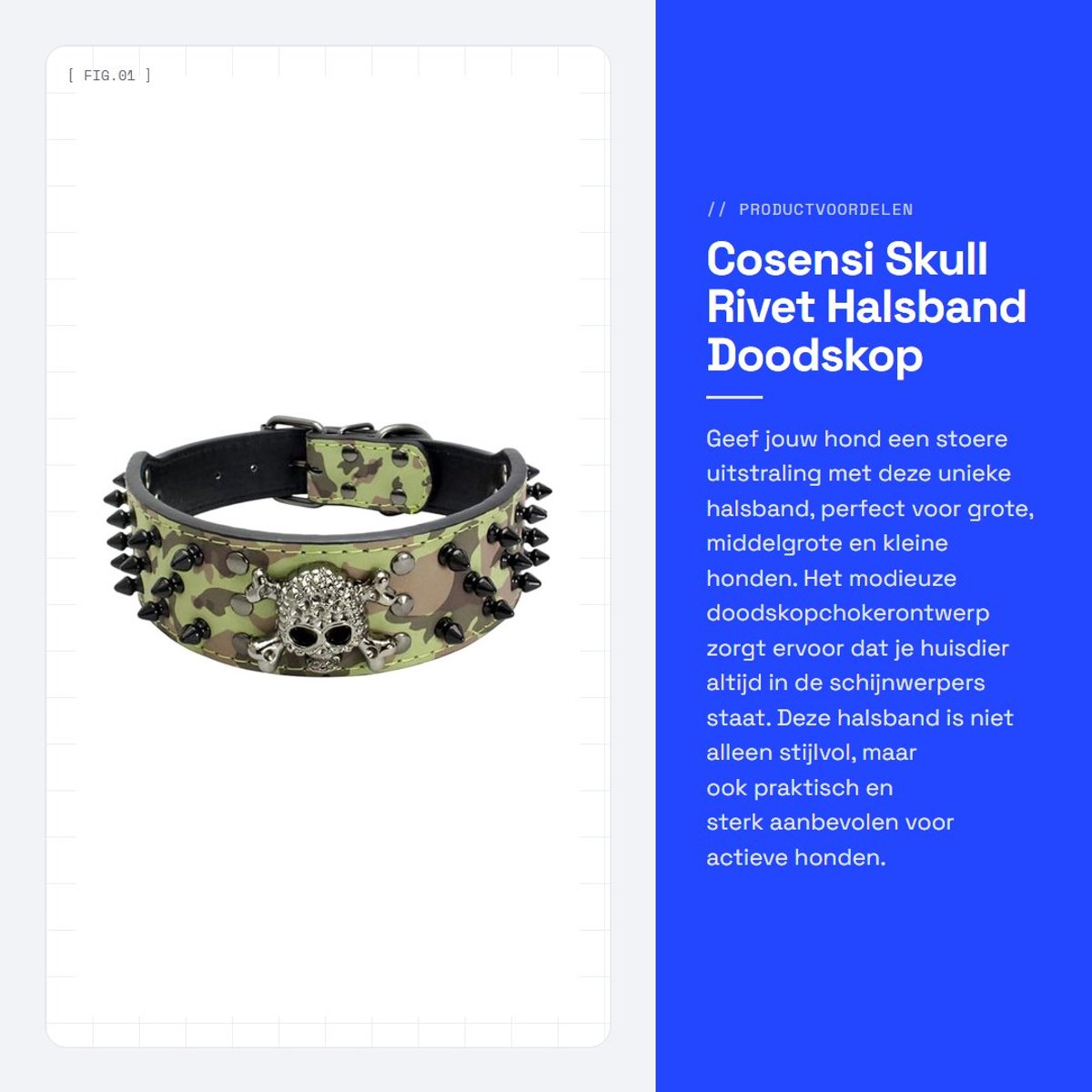 Dailygoods- Hondenhalsband Doodskopontwerp - Verstelbaar - Spike-klinknagels - Hoogwaardige D-ring - Kunstleer - Zacht en comfortabel - Halsband