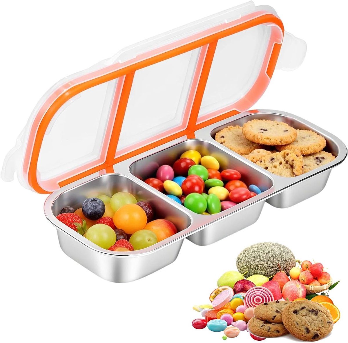Snackdoos met 2/3 compartimenten, deksel, vaatwasserbestendig, ideaal voor picknicks, gezinnen en kinderen, handige snackopslag voor onderweg