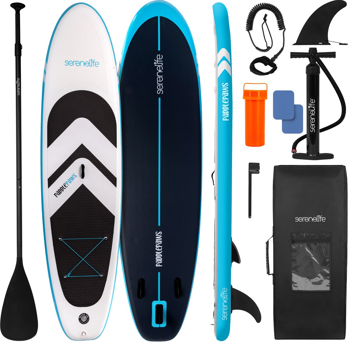 SereneLife SUP Board Opblaasbaar XL - Opblaasbare SUP voor Families - Complete Set met Pomp, Peddel en Draagtas