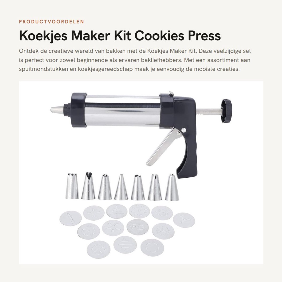 Dailygoods- Koekjesmaker Kit - Roestvrij Staal - Taartversieringsgereedschap - 7 Nozzles - 13 Koekjesgereedschappen - Opbergdoos - 15x25,5 cm - Bakset