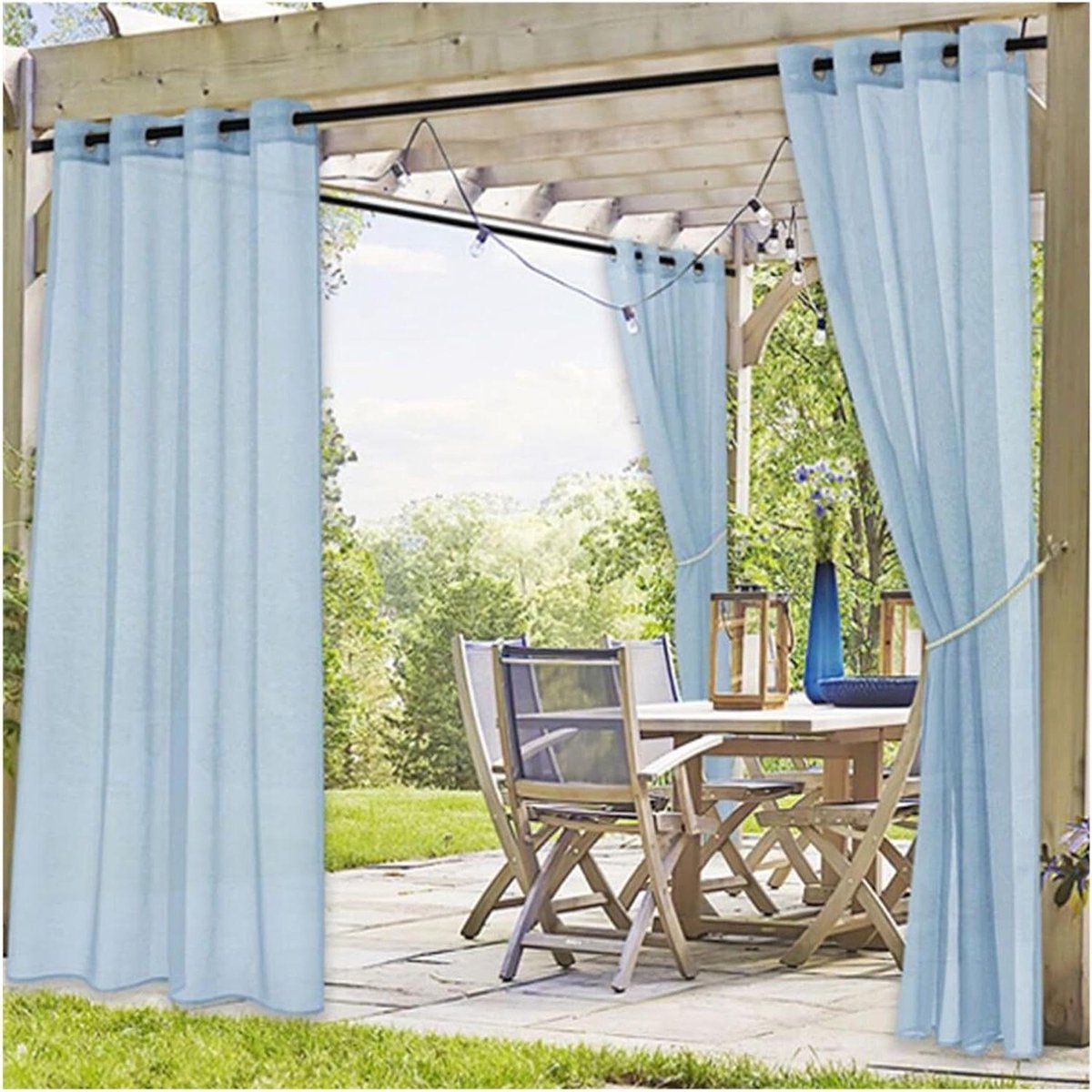 Buiten Gordijnen - Vitrage Panelen - Privacy Creëren - Linnen Structuur - 245 x 130 cm - Lichtblauw