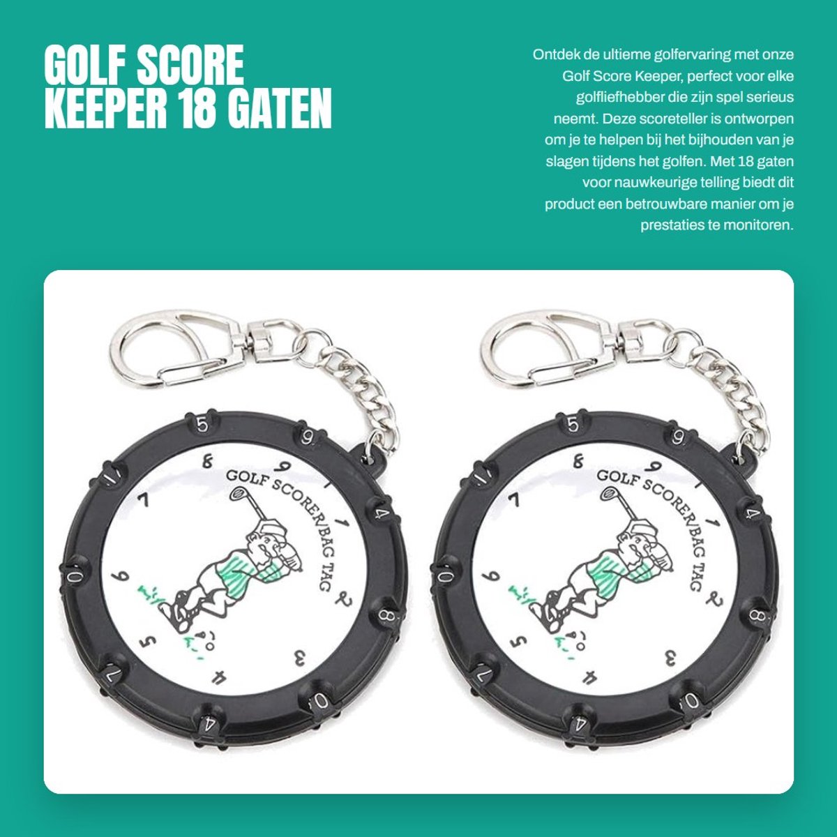 Dailygoods- Golf Score Keeper 18 Gaten - Verstelbare Scoreteller - Duurzaam Kunststof - Metalen Accessoire - Sleutelhanger - Lichtgewicht 17 x 7,7 cm