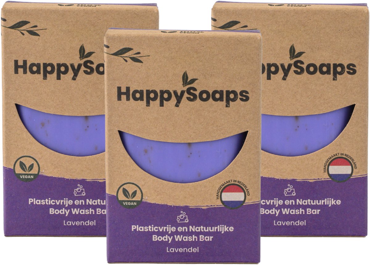 HappySoaps Lavender Rain – 3x Body Wash Bar – Natuurlijke Doucheverzorging – Lavendel – Voordeelverpakking