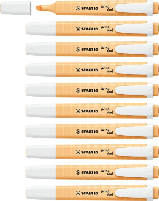Doos met 10 STABILO swing cool markers in zachtoranje kleur, wit met oranje dop.