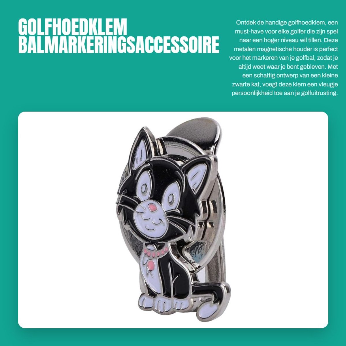 Dailygoods- Golfhoedklem Metalen Magnetische Houder - Balmarkeringsaccessoire - Vizierklem - Meerdere Patronen - Kleine Zwarte Kat - Golfbalmarkering - Balmarker