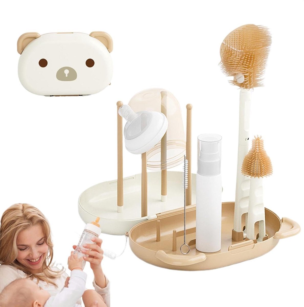 Flessenborstel Set - Reinigingsgereedschap - Babyflessen Reinigen - 360 Graden Rotatie - 18 x 13 x 5 cm - Paars/Wit