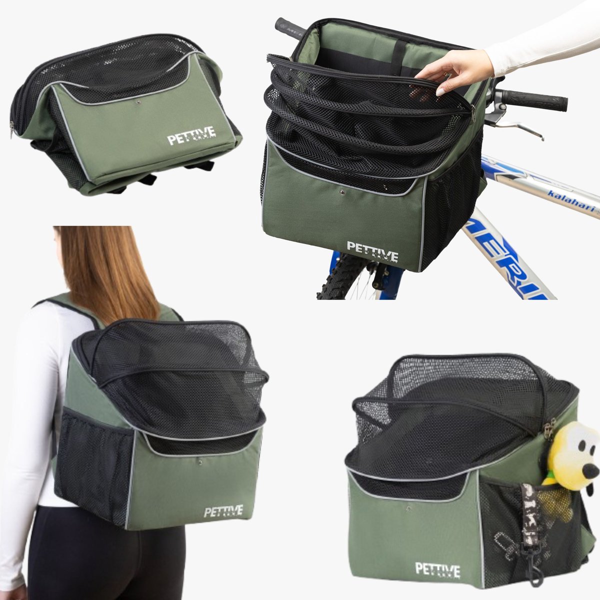 PETRIVE BIKE ON Fietsmand en Rugdrager voor Hond en Kat – Voor Stuurmontage – Tot 7 kg – Groen