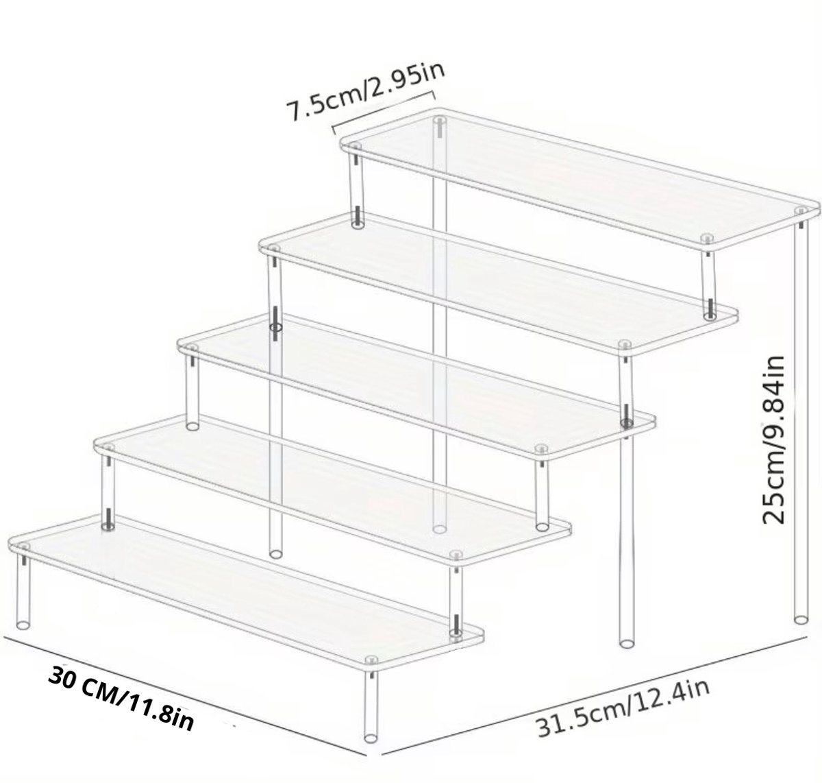 Flavers - make up organizer - 5 traps - 30 cm display riser rek - acryl display - display standaard - transparante organizer - make up tafel - sieradenstandaard - display standaard - presentatie standaard - parfum organizer - nagellak organizer -