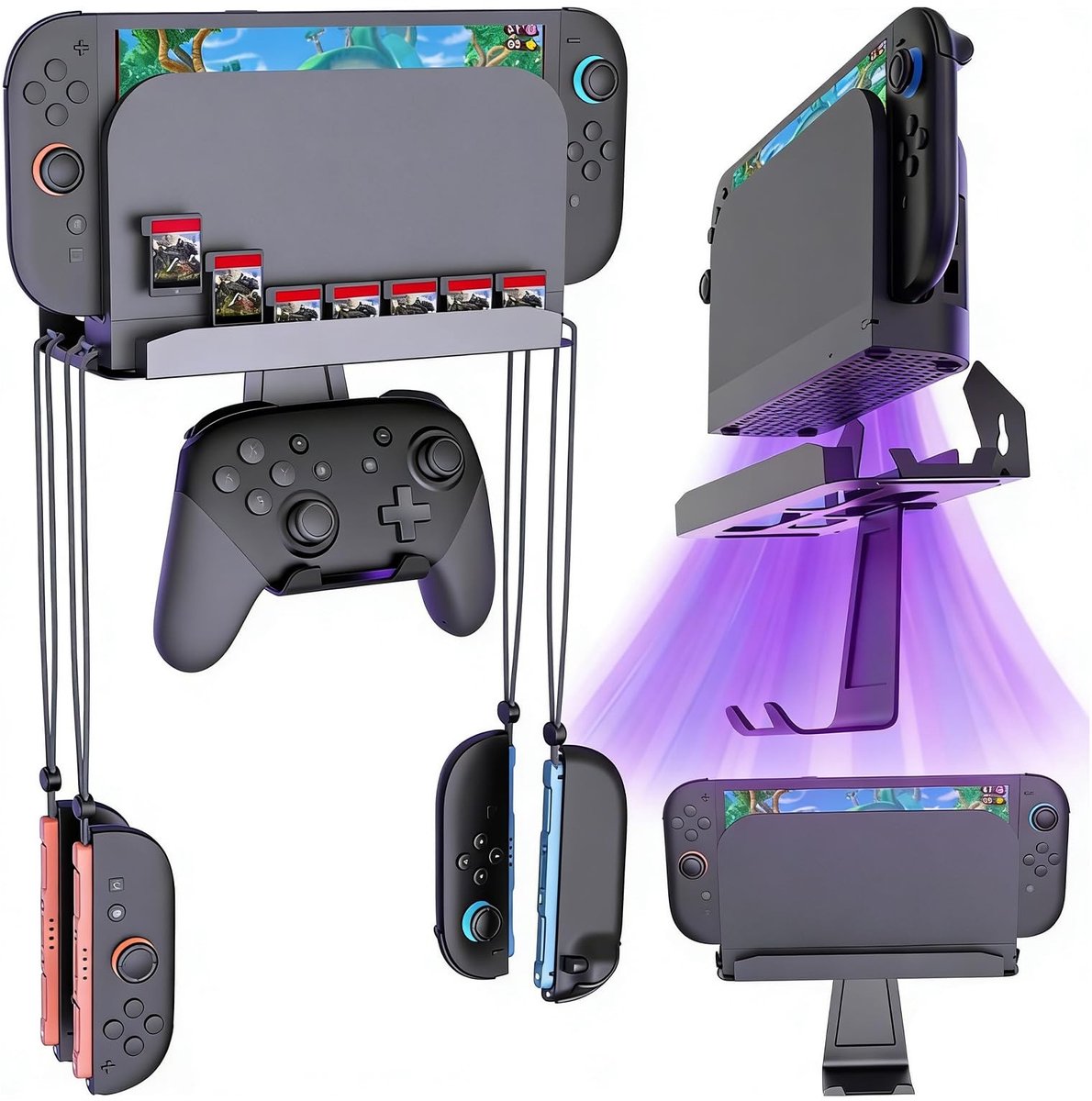 Dailygoods - Wandhouder voor Switch 2 met Metalen Haken en Kaartsleuven