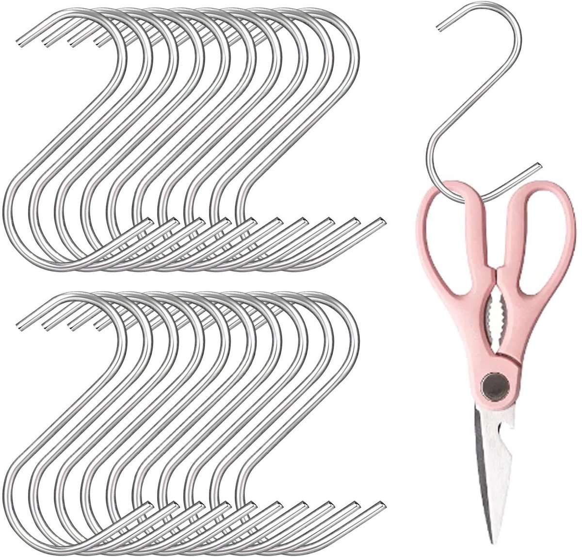 Dailygoods- S-haken 20 stuks - roestvrij staal - zware metalen haken - antislip - voor badkameraccessoires - veelzijdige toepassing - Ophanghaken
