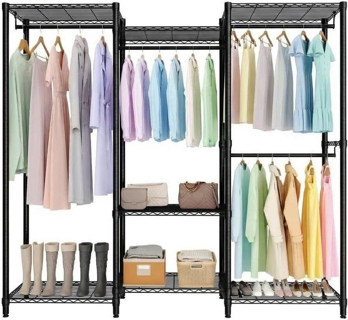 Kledingrek - Garderobe Systeem - Kleding Opbergen - 3 Niveaus Verstelbaar - 180x40x194.2cm - Zwart