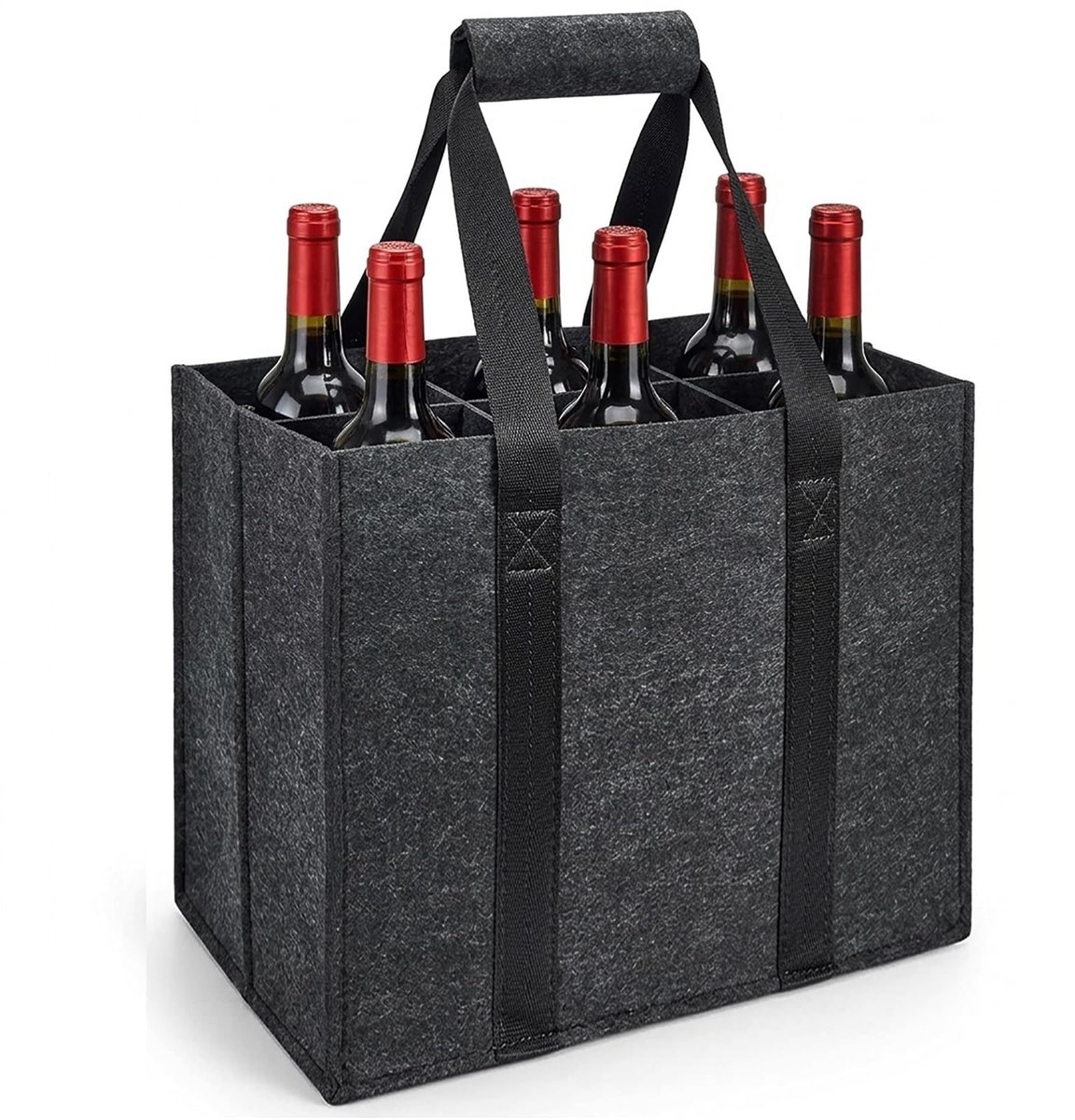 Dailygoods- Flessentas voor 6 flessen - Opvouwbare flessendrager - Dikke viltstof - Lichtgewicht en duurzaam - 27 x 18 x 27 cm - Beschermt flessen tegen beschadigingen - Drankentas