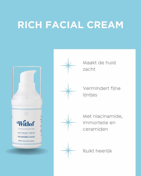 Witlof Rich Facial Cream met pompje, 100% natuurlijk & vegan.
