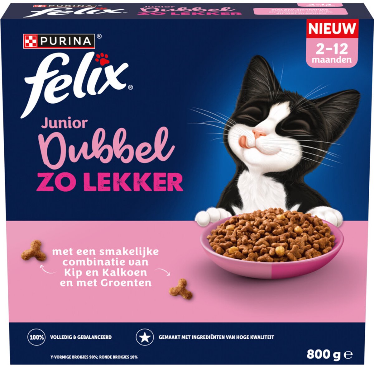 Felix Felix Kattenvoer Droog Dubbel Zo Lekker Junior Kip, Kalkoen, Melk en Groenten - 800 gr