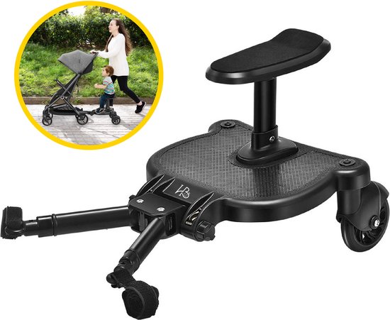HeppieBabie Universeel Meerijdplankje - Met Zitje en Bekerhouder - Voor Kinderwagen of Buggy - Buggy Board