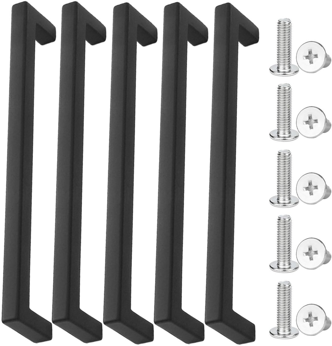 Dailygoods- Deurgrepen 5 Stuks - Zwarte Handgrepen - Aluminiumlegering - Gatafstand 160 mm - Platte Kopschroeven - Stijlvol Design
