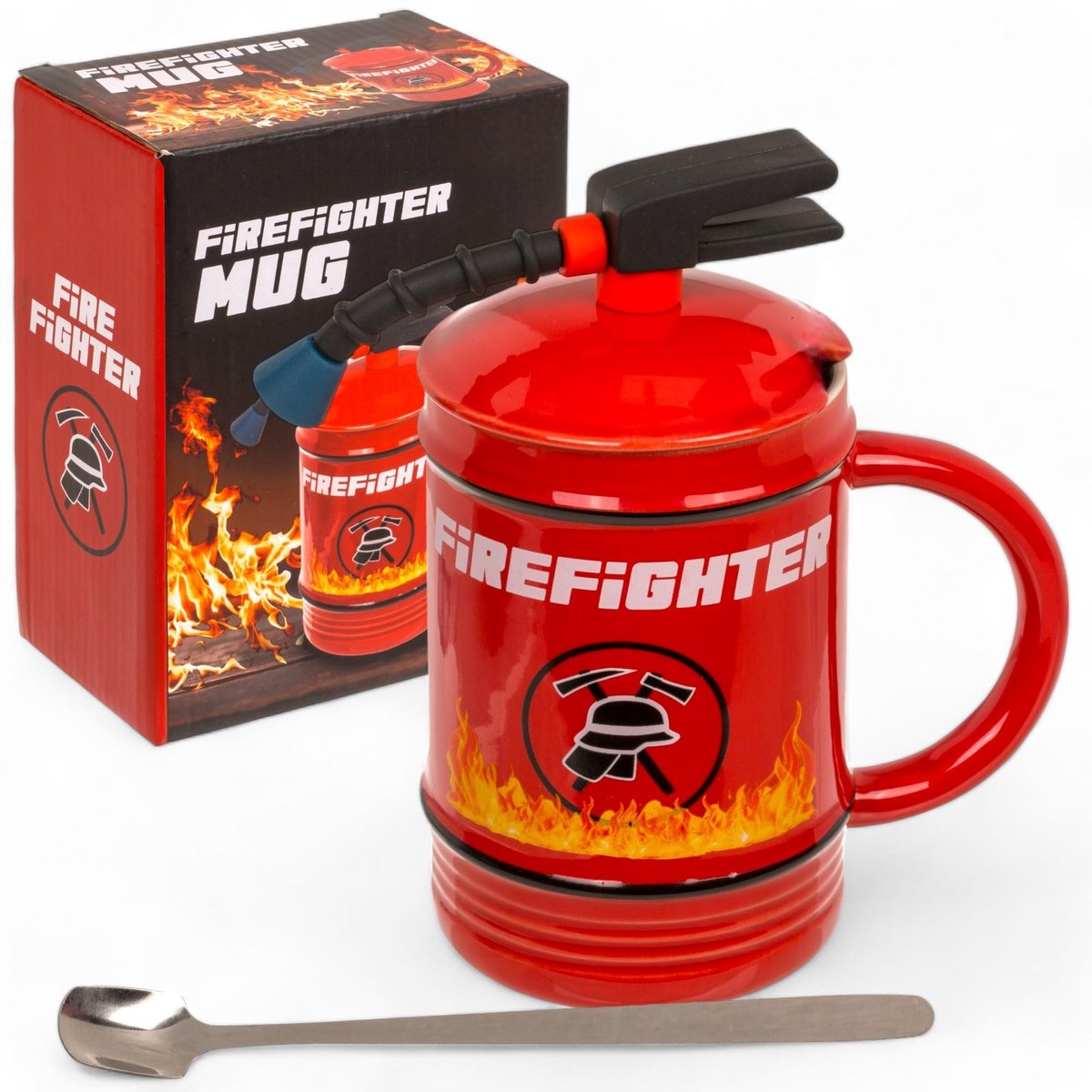 Dailygoods- Mok 450 ml - Keramische Mok - Theekop met Deksel - Brandblusser-applicatie - Langdurige Warmte - Uniek Design