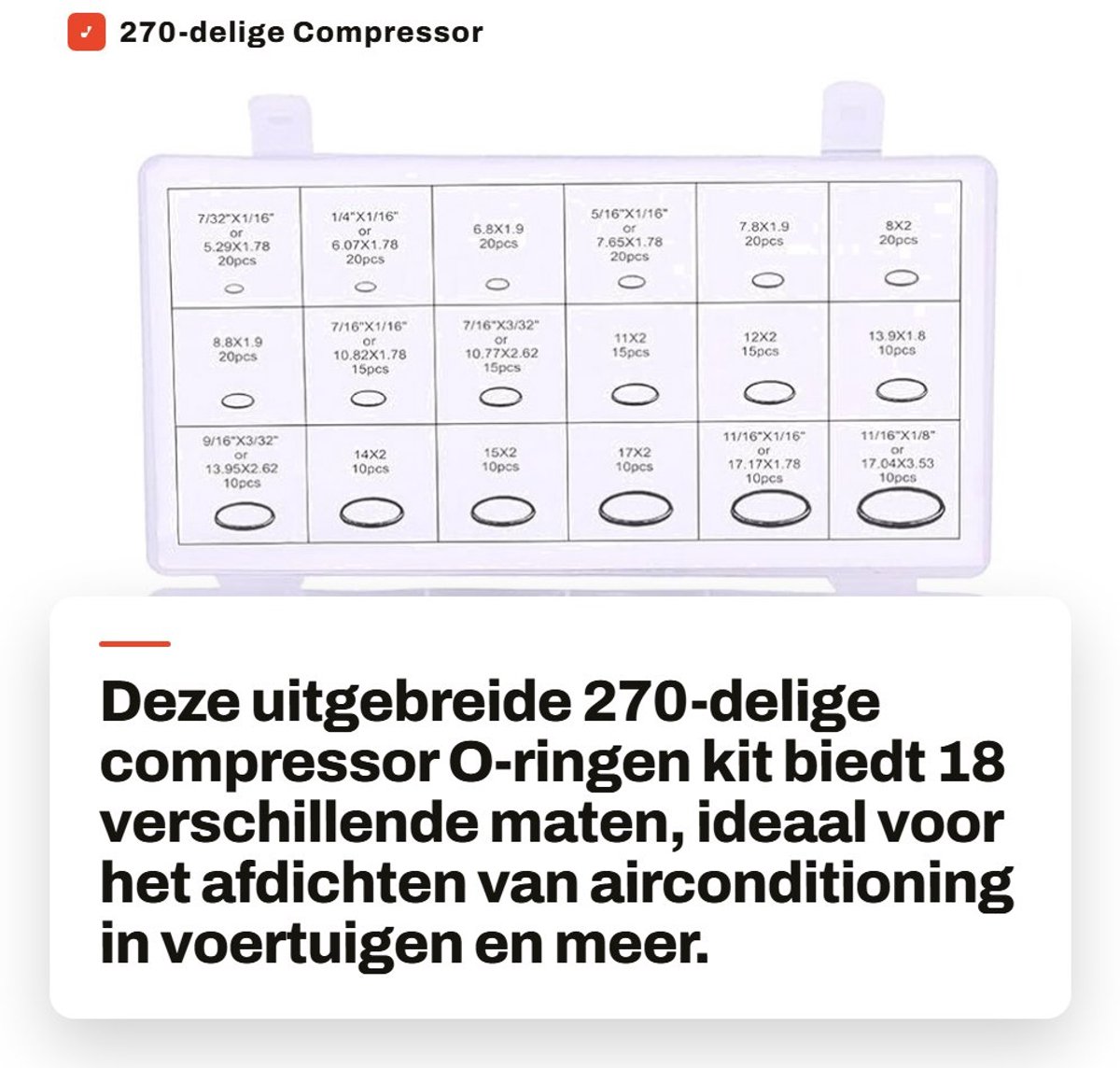 Dailygoods - 270-delige Compressor O-ringen Kit met 18 Maten