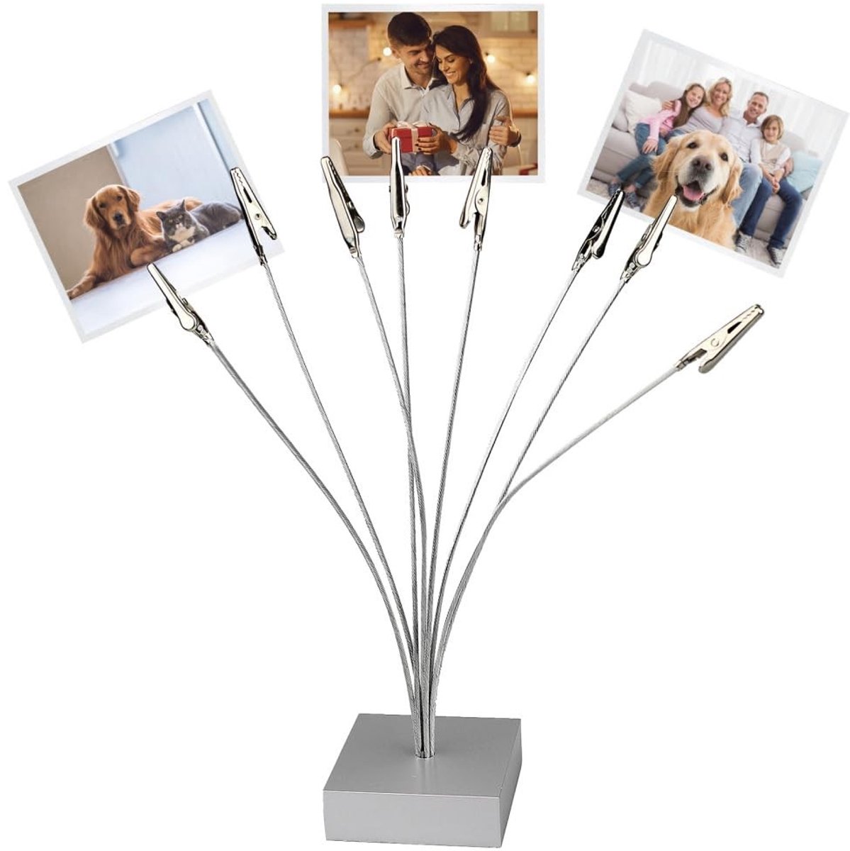 Dailygoods- Fotohouder met 8 Clips - Verstelbare Fotostandaard - Antislipvoet - Multifunctioneel - Driedimensionaal Weergave-effect - Voor Thuis/Kantoor