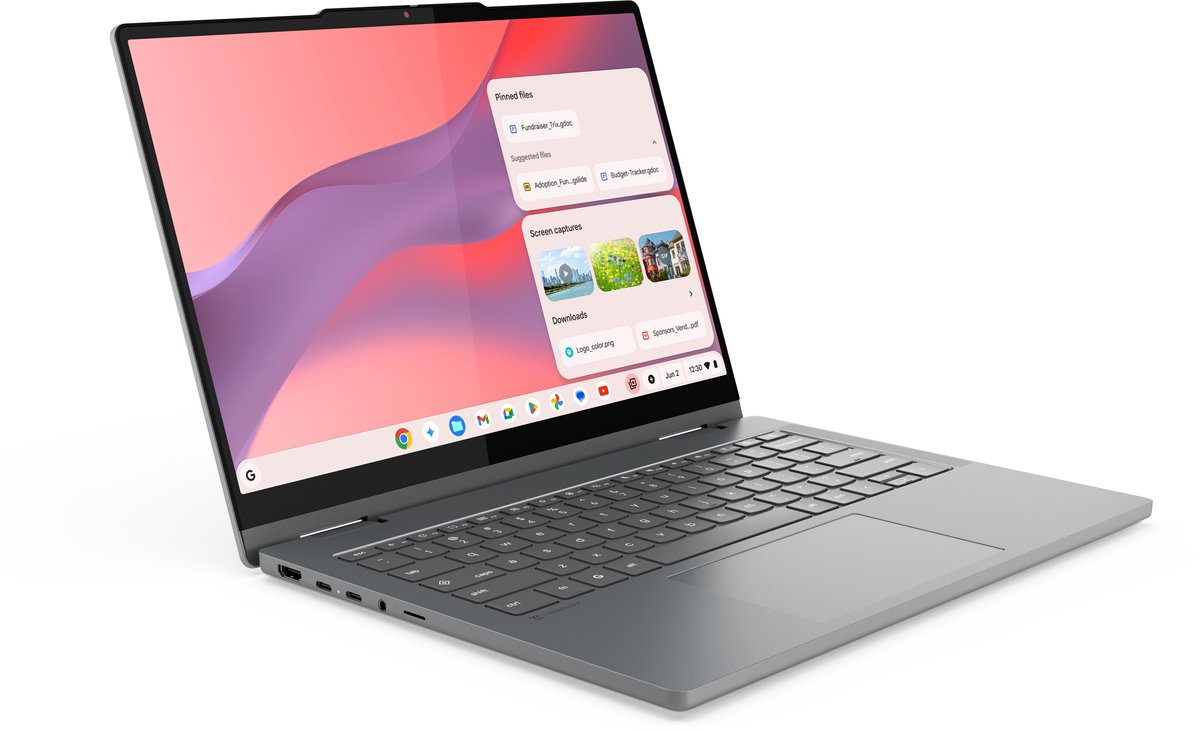 Lenovo Chrome 2in1 14ITN10 Intel® N N355 Chromebook 35,6 cm (14") Touchscreen WUXGA 8 GB LPDDR5-SDRAM 128 GB UFS Wi-Fi 6E (802.11ax) ChromeOS Engels Grijs thumbnail 6
