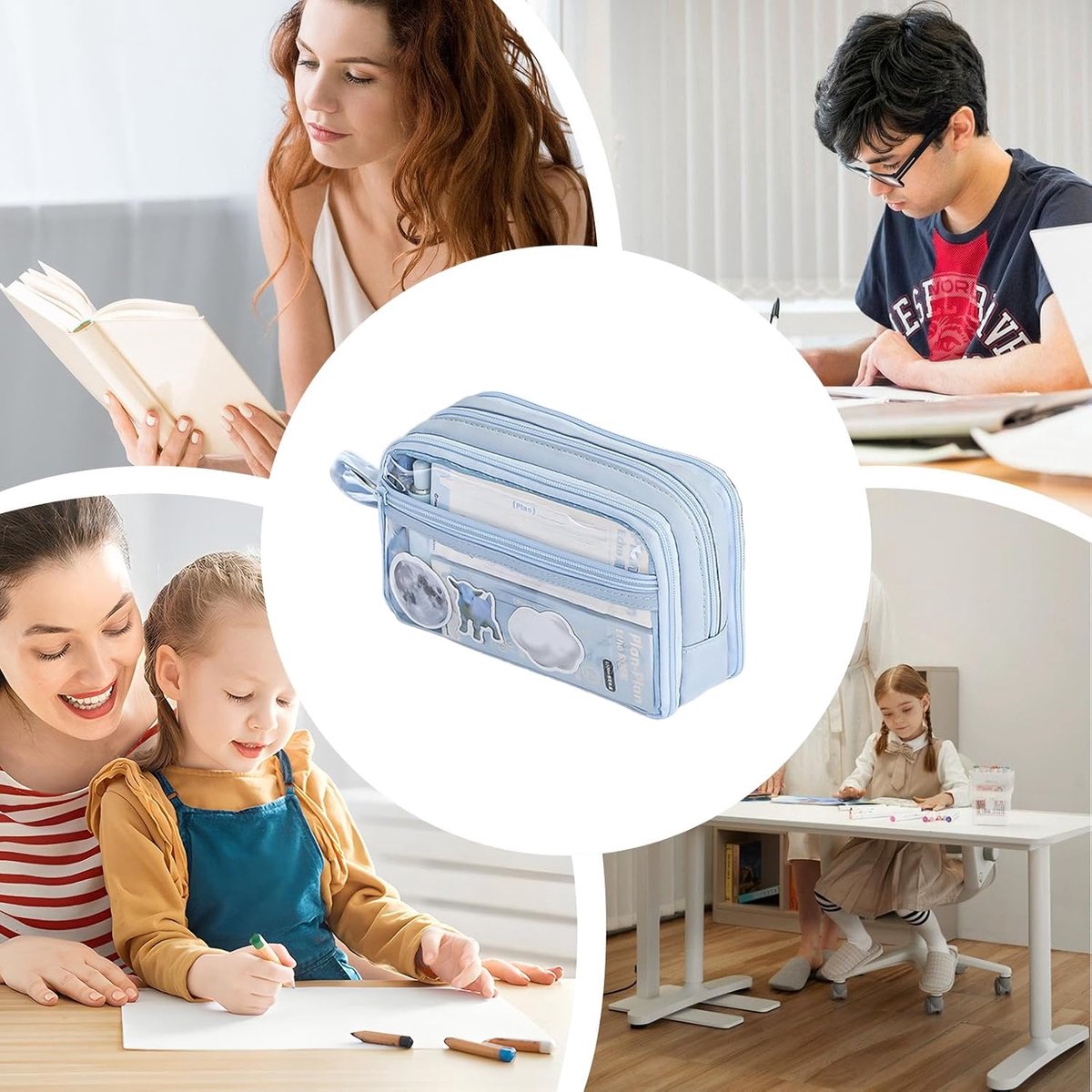 Draagbare etui - Pennenhouder tas - Schoolbenodigdheden opbergen - Grote capaciteit - 21x65x13cm - Blauw
