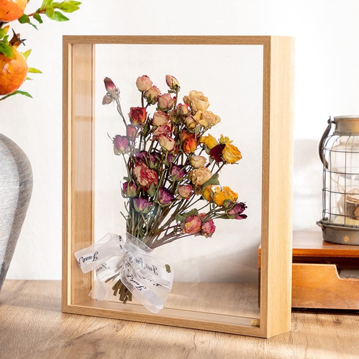Dailygoods- Fotolijst Houten - Schaduwbox Display Standaard - Dubbelzijdig Glas - DIY Stereo Frame - 21,2 x 31 cm - Bruin Houtkleur