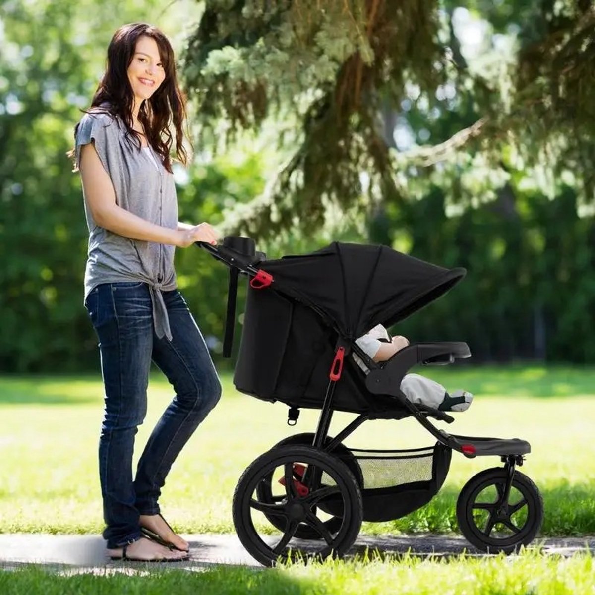 Dailygoods Kinderwagen, opvouwbare kinderwagen met verstelbaar zonnekapje, verstelbare zitting, afneembaar dienblad en b