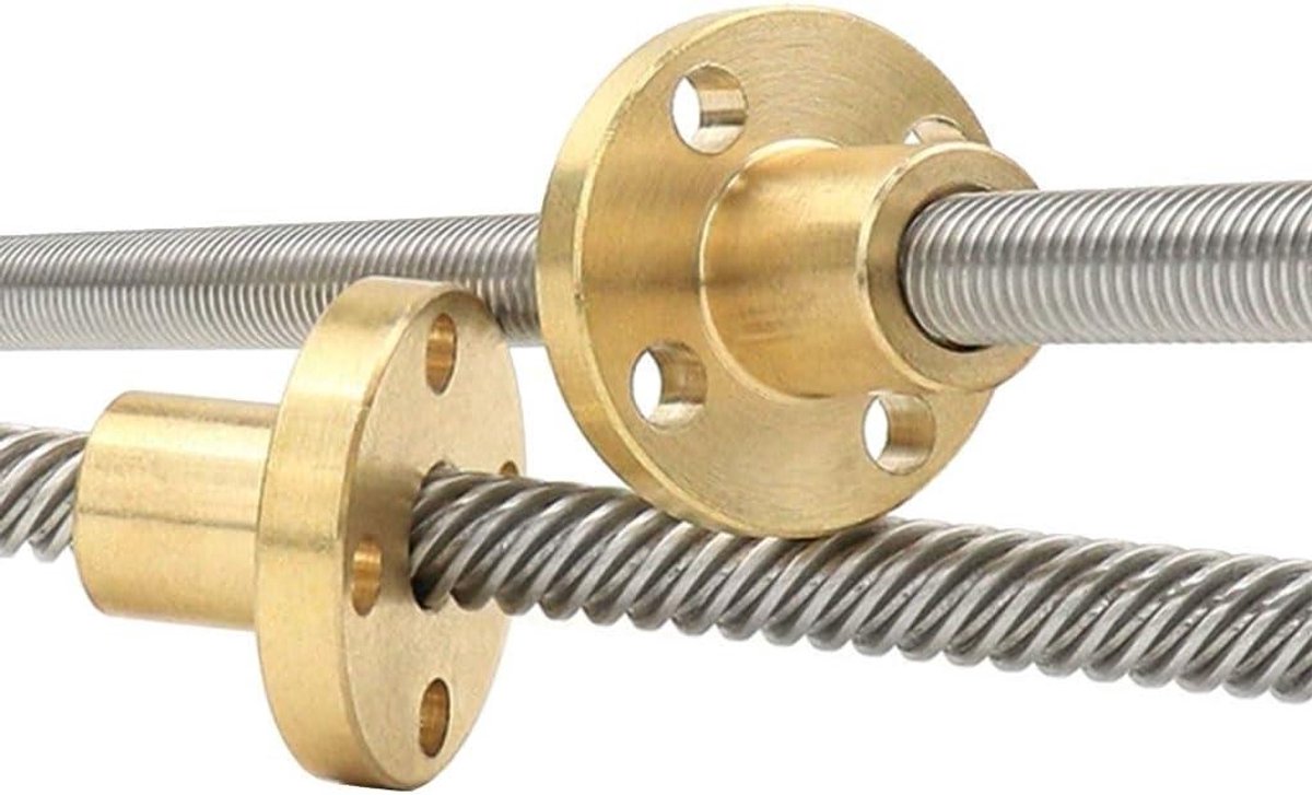 Loodschroef met Moer - Trapeziumdraad Spindel - Lineaire Beweging - Roestvrij Staal Koper - 6 mm Diameter - Zilverkleurig