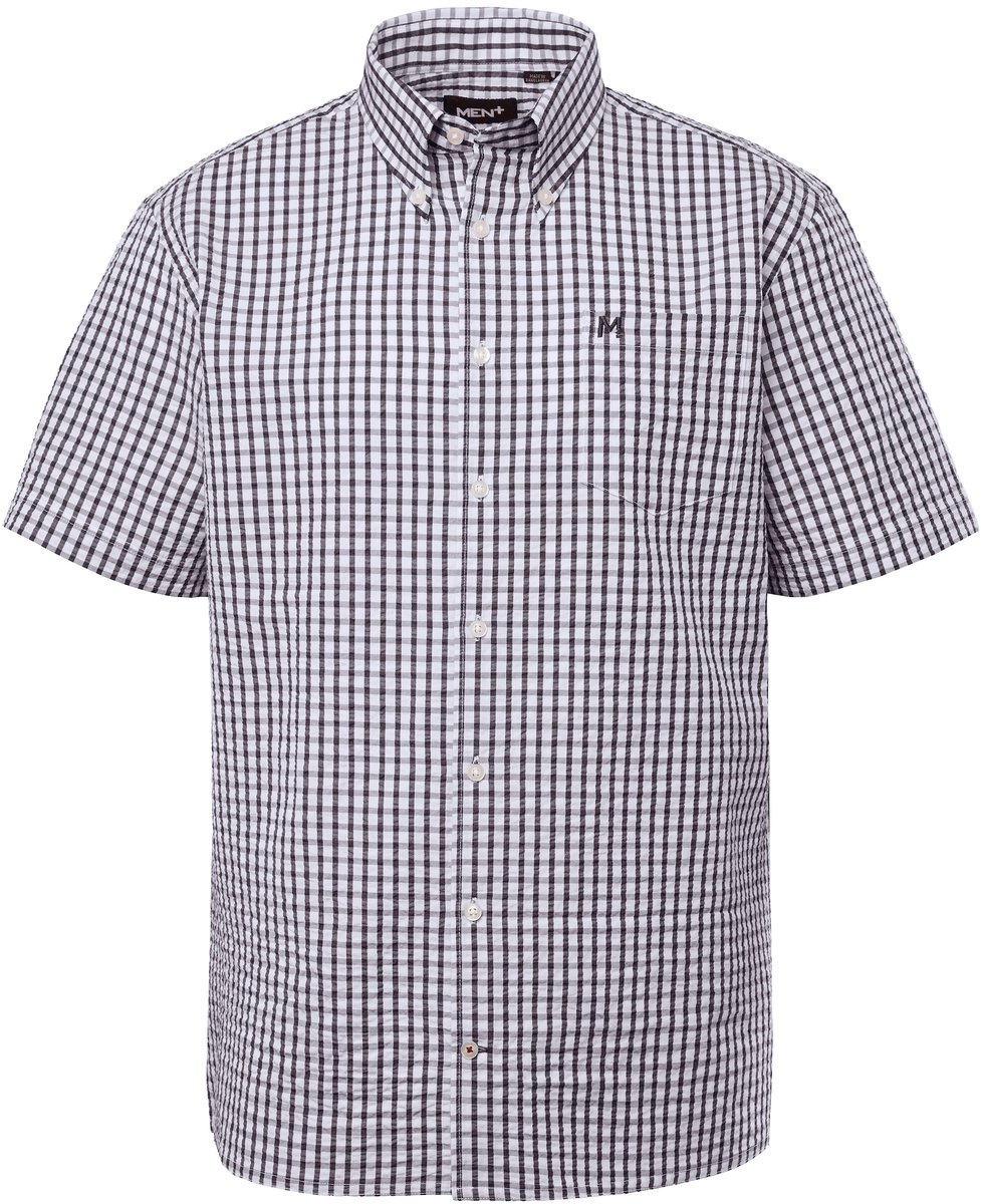 Men Plus - Heren - Ruitenoverhemd korte mouw seersucker buttondown-kraag - Navy blauw - Maat 5XL