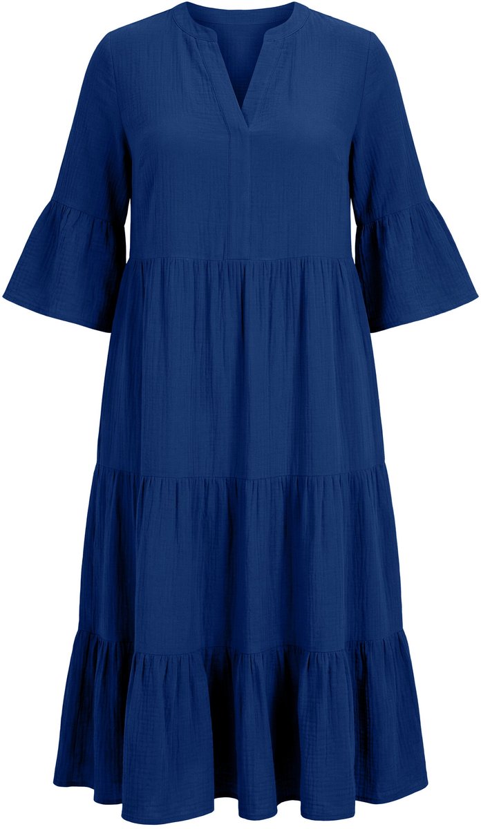 Studio Untold - Dames - Maxi-jurk A-lijn mousseline opstaande kraag volants - Donkerblauw - Maat 42+
