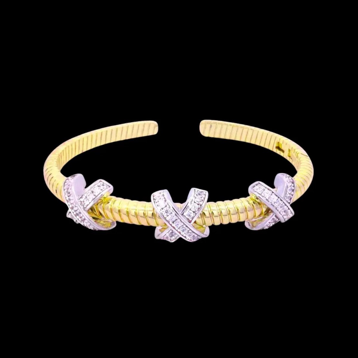 Victoria Valenza Bicolor Trosarmband met X-motief en Zirkonia Stenen - Armband - Bicolor - Zirkonia