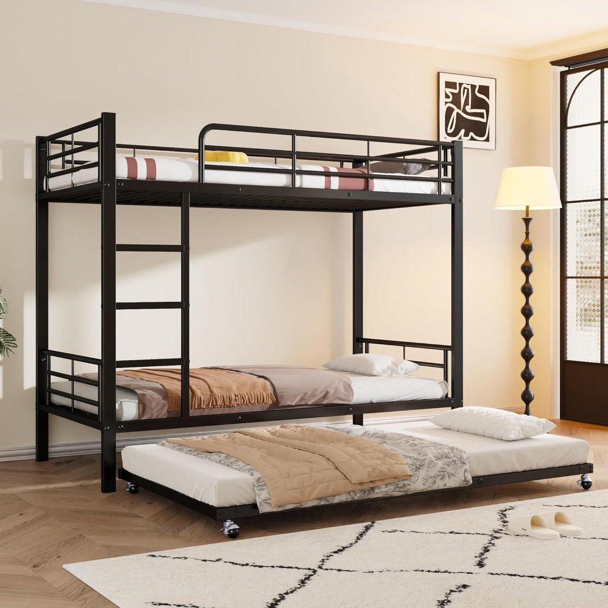 Stapelbed Metaal - Bunk bed - Ruimte Besparen - EN747 Gecertificeerd - 90x200 cm - Zwart