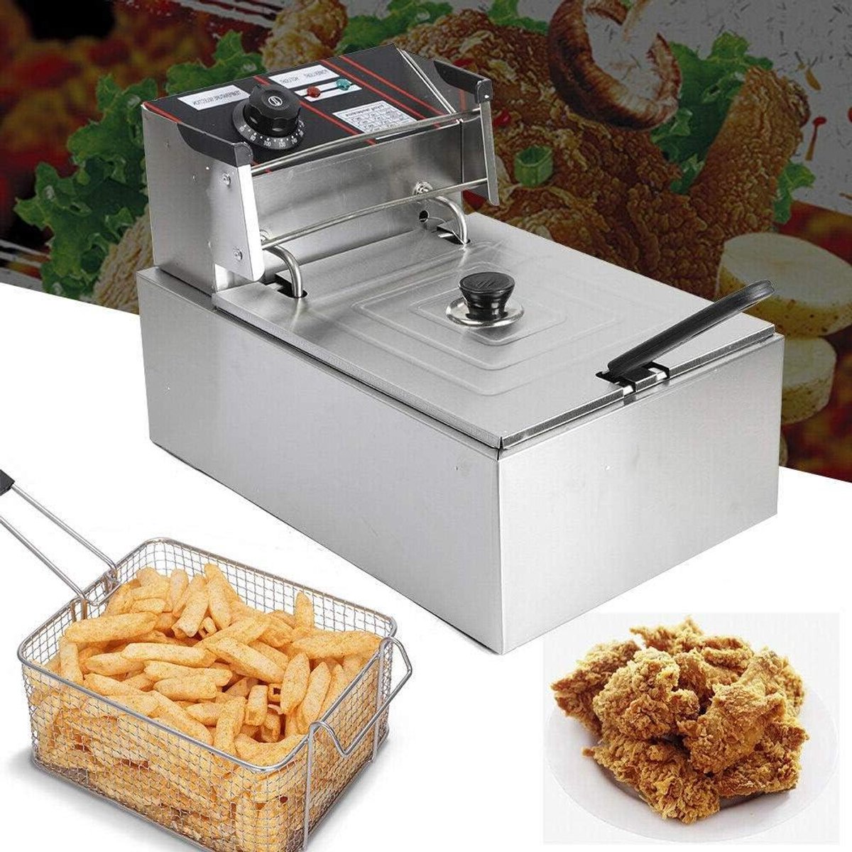 Elektrische Friteuse - Friteuse met Mand - Frietjes en Snacks Maken - Roestvrij Staal Constructie - 55 Liter - Zilverkleurig