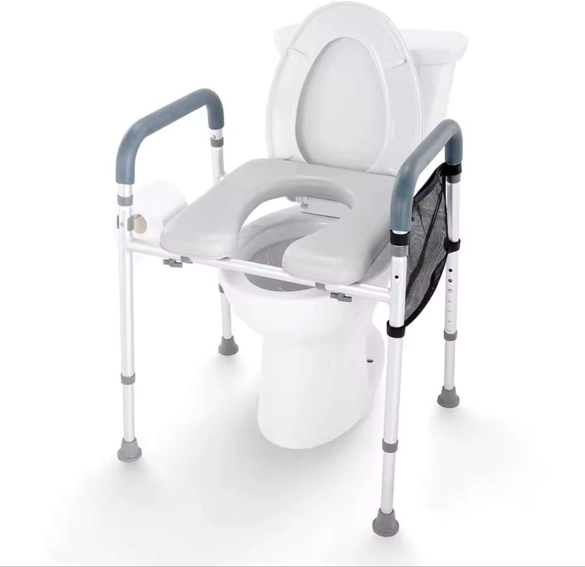 erhoogde Toiletbril - Toilletverhoger met armleuning - 7 Hoogteverstellingen - Tot 158,7 kg Belastbaar - Comfort Gewatteerd - Toilletstoel in hoogte verstelbaar