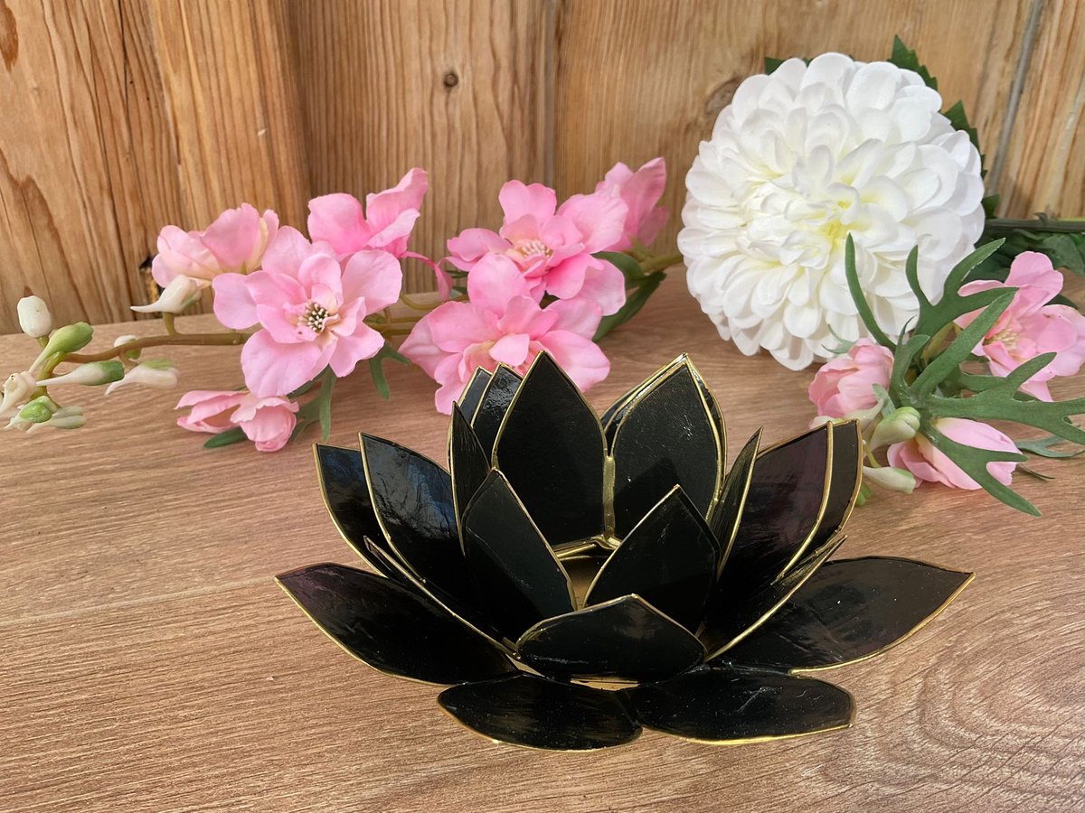 Spiru Lotus Sfeerlicht / waxinelichthouder Donkergrijs Goudrand interieur Dark grey