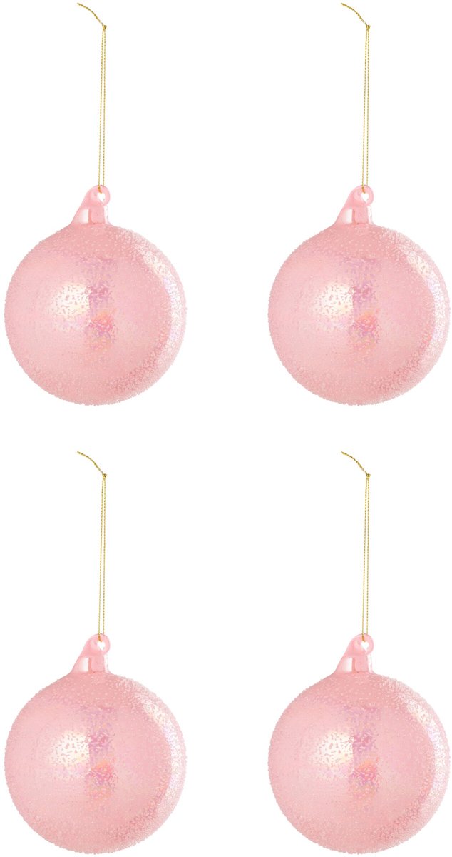 J-Line kerstbal - glas - lichtroze - doos van 4