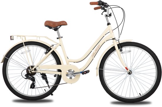 Hiland Breeze Dames Commuter Stadsfiets - 26" - 7 Versnellingen - Handrem - Mand - Standaard - Beige - Geschikt voor buitenactiviteiten in de lente van Hiland — afbeelding 3