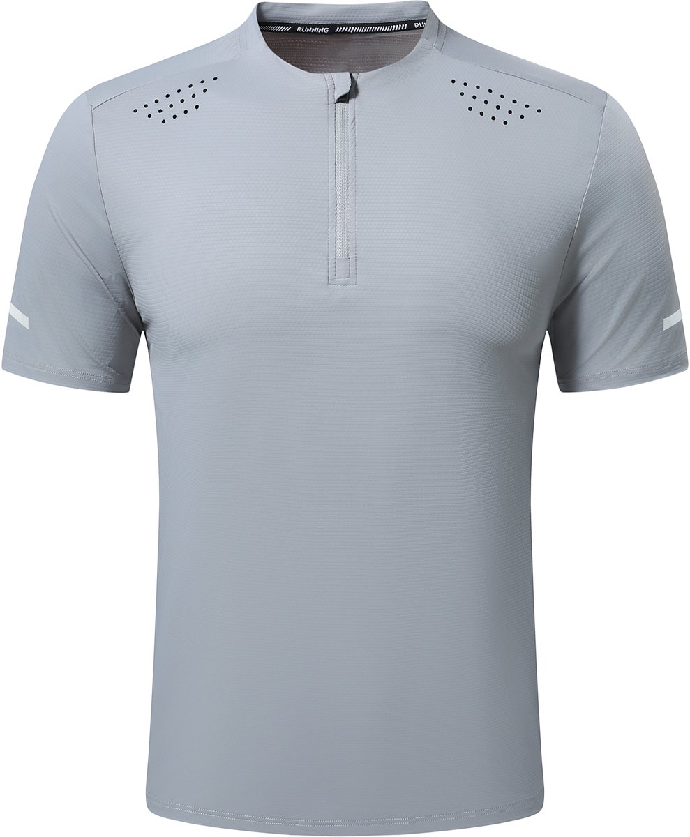 YOUTHUP Heren Casual Sport Halfrits Kort T-Shirt Ref Streep Grijs