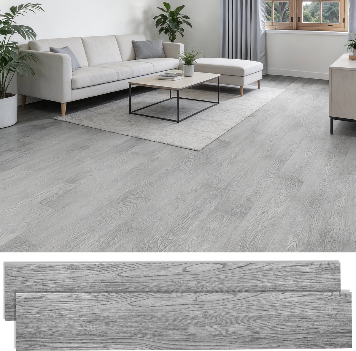 Lemonmax Zelfklevende PVC vloer - vinyl vloertegels houtlook waterdicht - voor keuken woonkamer en hal - 5 m² 36 stuks 2 mm - Houtnerf Lichtgrijs