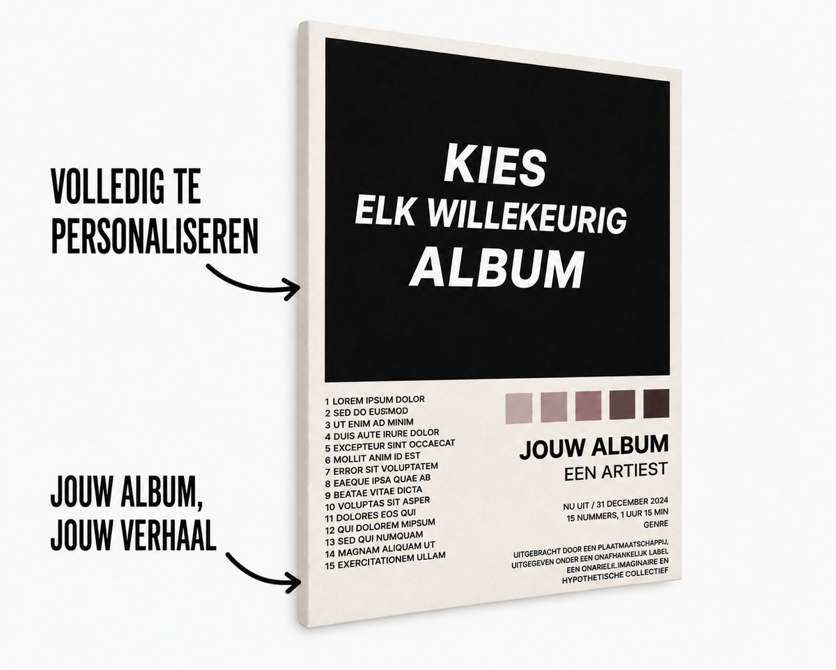 Artaza Canvas Schilderij Gepersonaliseerd Custom Cadeau - Muziek Album Cover - 80x120 cm - Groot - Wanddecoratie Woonkamer - Schilderijen - Muurdecoratie
