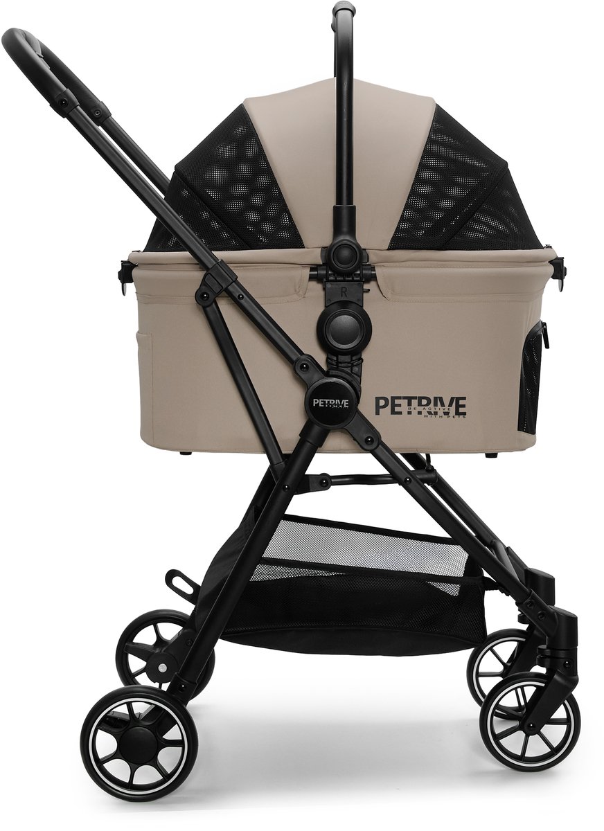 PETRIVE S.RIDER Hondenbuggy 3-in-1 – Buggy, Draagmand en Autostoel met ISOFIX – Voor Hond en Kat tot 15 kg – Beige