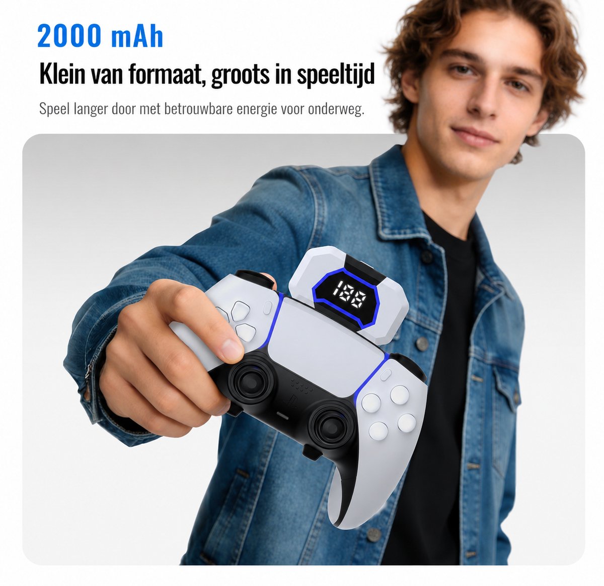 PS5 Controller Powerbank – draadloze oplader - Voor DualSense & DualSense Edge – Met 2 Ophanghaken voor controller en headset – foto 3