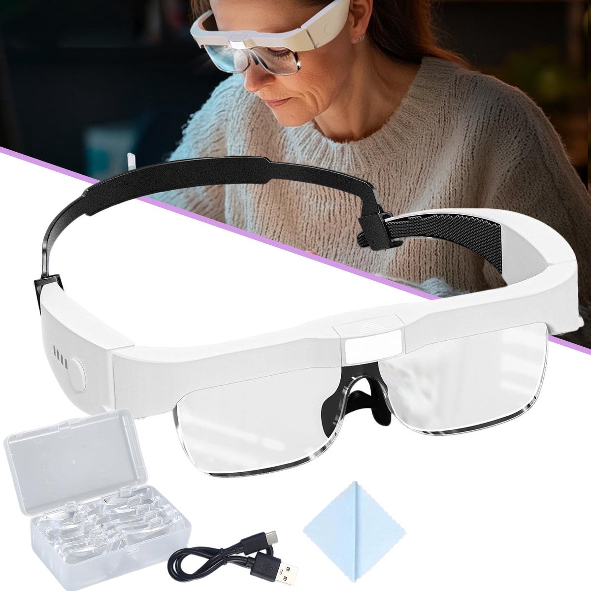 Vergrootglas Met Licht - 0.75X-4.0X Vergrootglazen - Hoofdvergrootglas Met 5 Lenzen - Oplaadbare Headset-Vergrootglas