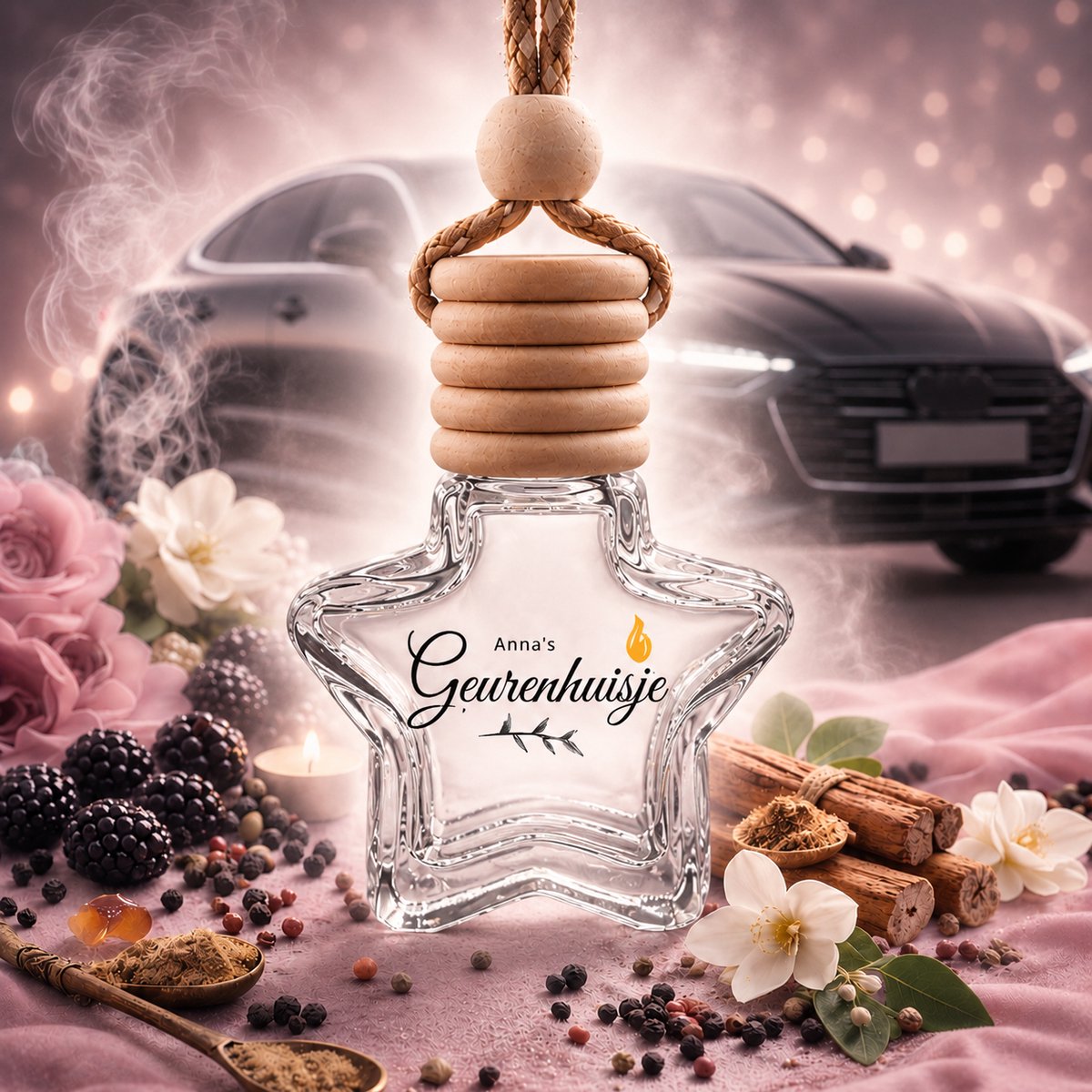 Anna's Geurenhuisje - Autoparfum - Black Raspberry & Peppercorn - Handmade - Dierproefvrij - Auto verfrisser - luchtverfrisser