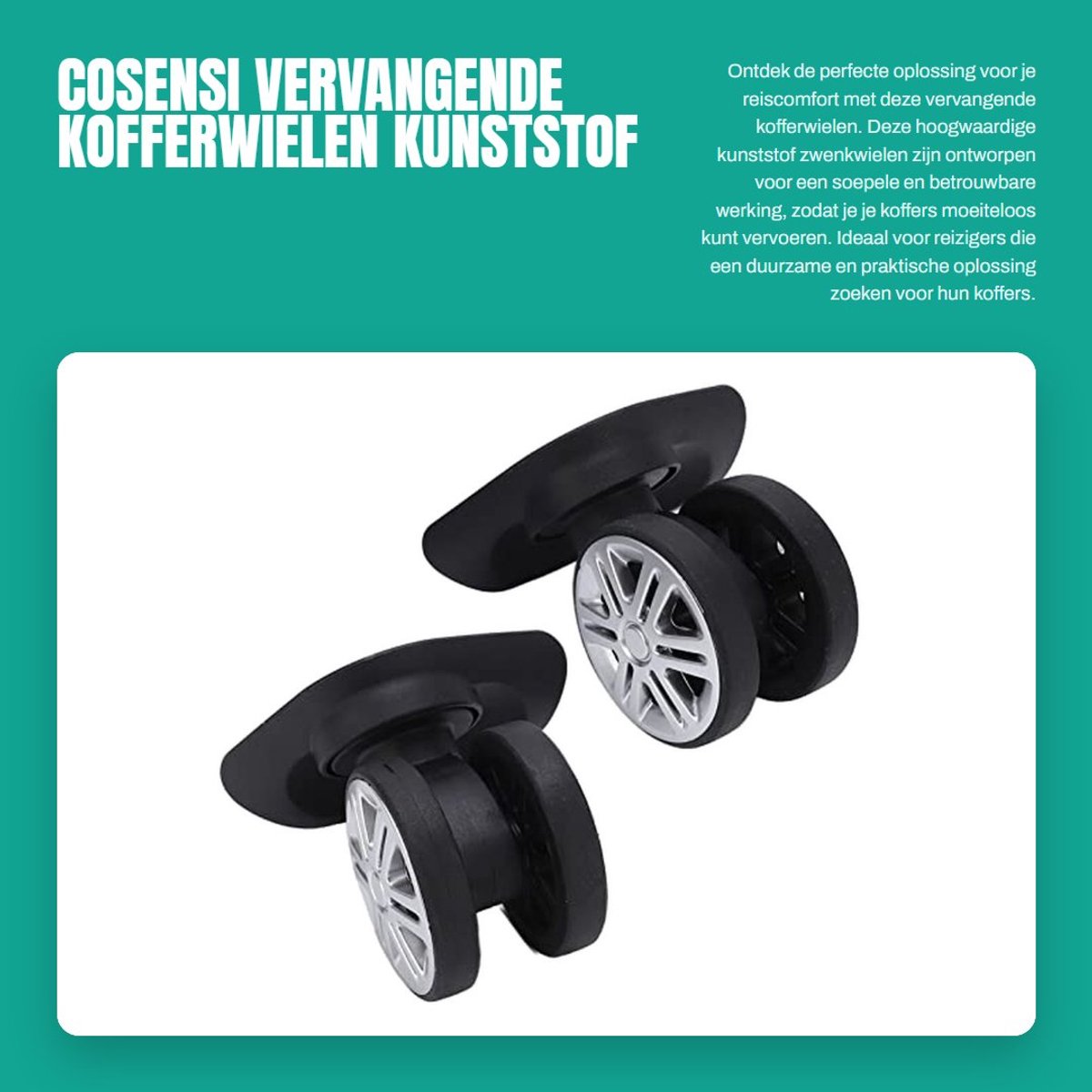 Dailygoods- Kofferwielen Vervangset - Dubbele Rij - Zwenkwielen - Hoogwaardige Kunststof - Eenvoudig te Installeren - Stevig en Duurzaam - Bagagewielen