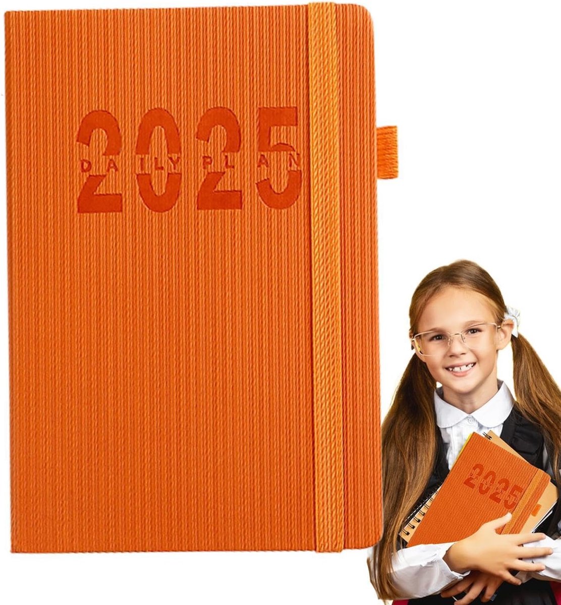 Dagplanner 2025 - Agenda Notitieblok - Tijdmanagement Verhogen - PU-Leer Omslag - A5 Formaat - Oranje