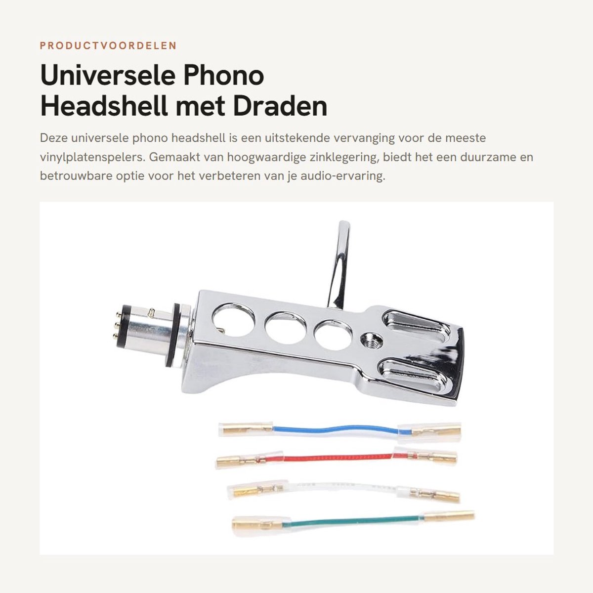 Dailygoods- Phono Headshell Universele Vervanging - Zinklegering - Geschikt voor Vinylplatenspelers - Hoogwaardig Geluid - Inclusief Geleidingsdraad - Cartridge