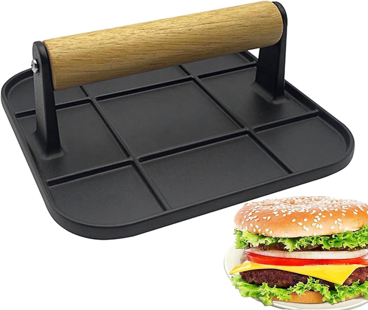 Burgerpers Vleespers Grill Vlees Bereiden Gelijkmatige Druk 16 cm Zwart